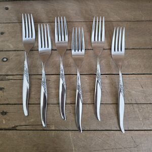 6 Oneida LA ROSE WM A Rogers Premier Stainless DINNER FORKS Silverware Flatware